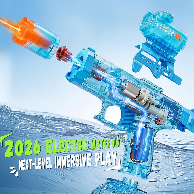 Electric Water Gun for Kids Adults, 2 Pack Automatic Squirt Gun with LED Flame Effect & Realistic Slide Action, Lightweight Rechargeable Water Blaster for Outdoor Summer Pool Beach Night Toys
