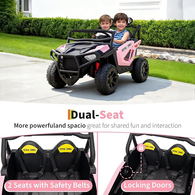 Garvee 24V Ride On Toys for Big Kids, 2 Seater Electric UTV Car with Remote Control, 4-Wheeler Suspension, Soft Start, 3 Speeds, Led Lights, Bluetooth, Ride on Truck Kids 2-8 Years
