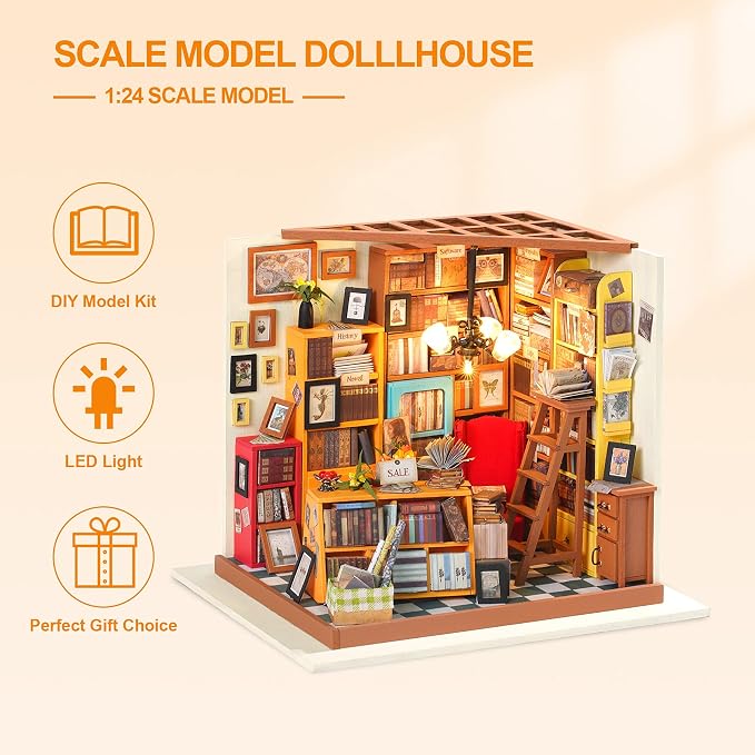RoWood DIY Miniature Dollhouse Kit, 1:24 Scale Tiny House Building Kits - Sam's Study