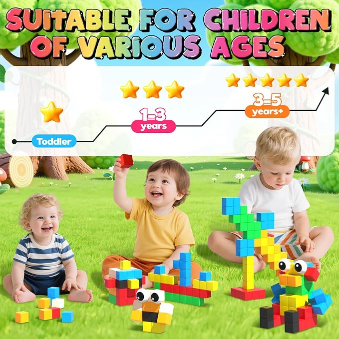 Goody King Large Magnetic Building Blocks with Toy Eyes, Montessori Sensory STEM Magnetic Cubes for Kids, 1''Travel Magnetic Blocks for Toddlers 3 4 5-8+ Year Old Boys Birthday Easter Girls(56PCS)