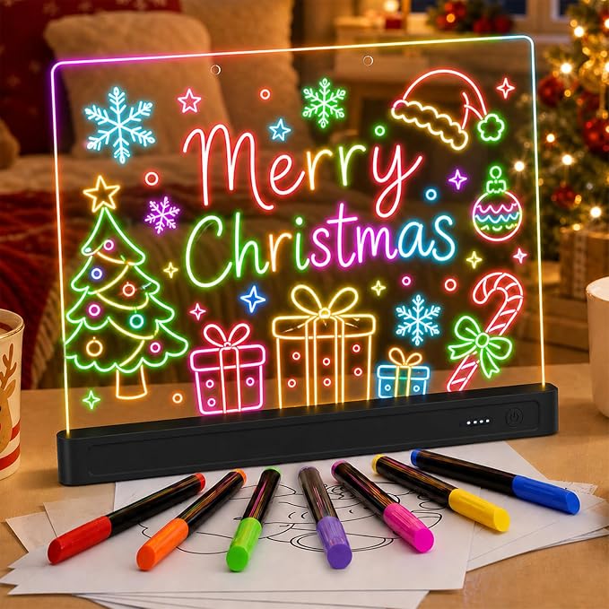 Rechargeable 16" Led Drawing Board for Kids Doodle Glow LED Note Board 7 Colors, 4 Modes, 7 Marks Light Up Pad Art Kit Kids Toy, Birthday Gift for Boys, Girls, Teens (Black)