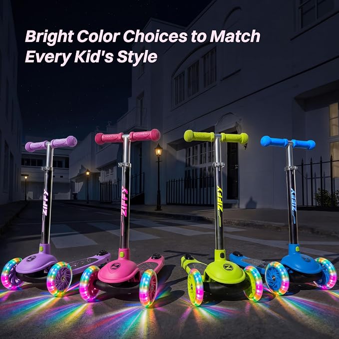 JOVA ZIFFY Multicolor 3 Wheel Scooter for Kids 3-5, Toddler Kick Scooters with LED Light-Up Wheels for Boys and Girls, 5 Adjustable Height and Lean-to-Steer Design, Support up to 110 lbs