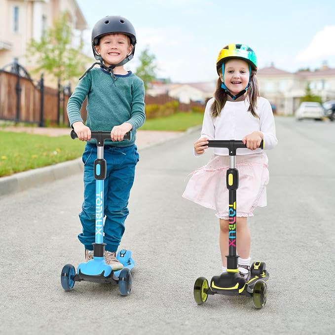TONBUX Kids Scooter, Light Up 3 Wheel Kick Scooters for Kids 3-12, Folding Scooters with Adjustable Height - Toddler Scooter Lean-to-Steer & Widen Anti-Slip Deck