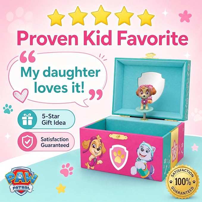 Paw Patrol Jewelry Box for Girls Musical Jewelry Box with Spinning Skye Figurine, Paw Patrol Toys for Kids Ages 3-5