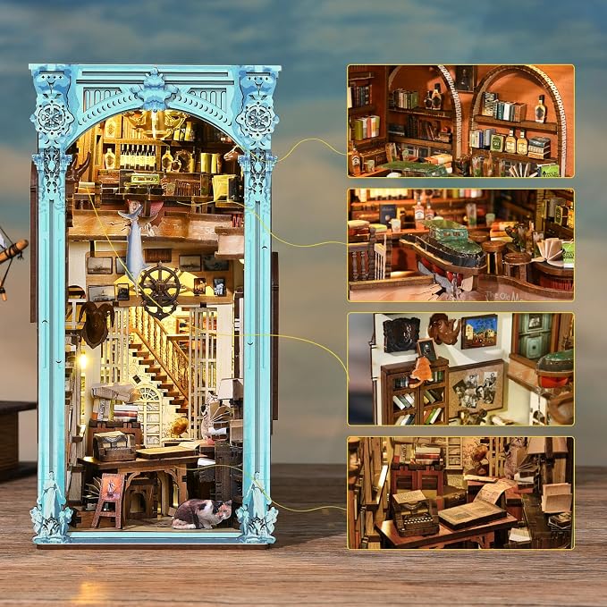 CCCDF DIY Book Nook Kit, Miniature Dollhouse Booknook Kit, 3D Wooden Puzzle Bookend Bookshelf Insert Decor with LED Light for Teens and Adults (Hemingway House)