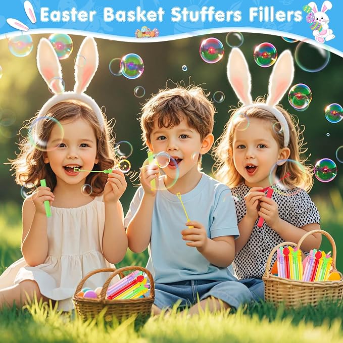 Easter Party Favors Mini Bubble Wands 30PCS Easter Egg Fillers Easter Basket Stuffers Kids Bubbles Bulk for Classroom Exchange Prizes Goodie Bag Stuffers Outdoor Easter Toys Student Gifts for Girl Boy