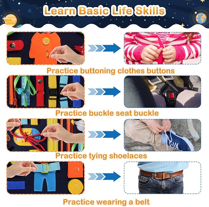 Teefrye Toddler Busy Board Montessori Toys for Boy, Activity Book Educational for Learning Fine Motor Skills, Travel Toys for Airplane Car, Birthday Gifts for Boys Toddlers