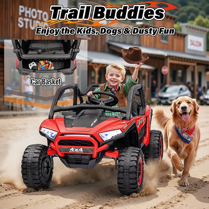 24V Ride on Car, 2 Seater XL 4X4 Off-Road UTV w/RMP2000W Powerful Motors, Remote Control, Bluetooth Music, LED Lights, 24 Volt Ride on Toys for Big Kids, Red