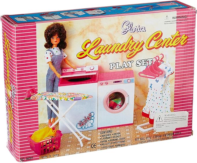 My Fancy Life Dollhouse Laundry Room Set, Pink and White Playset with Washer, Dryer, Ironing Board, Laundry Basket, Kids Pretend Play Furniture