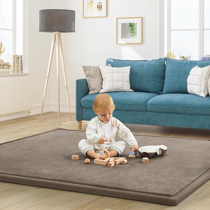 Baby Play Mat for Floor Nursery Rug Muscle Mat Area Rug Playroom Rug 50"x50" Playpen Mat Elastic Foam 1.3" Thick Crawling Mat for Babies,Toddlers, Infants, Kids,Camel