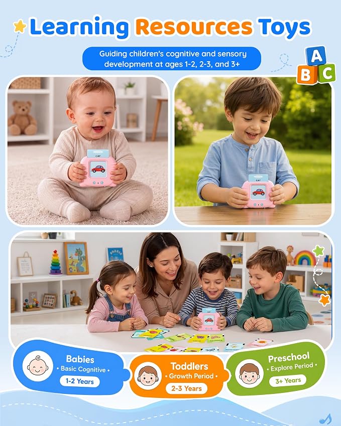 Aullsaty Talking Flash Cards for Toddlers 1-5 Years Old, Upgraded 536 Sight Words with 6 Songs Montessori Autism Sensory Toys, Educational Learning Speech Therapy Birthday Gifts for Boys Girls (Pink)
