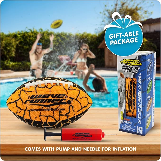 Wave Runner Water Football for Pool and Beach | Waterproof Football for Outdoor Games for Adults, Teens, and Kids - Lightweight Pool Toys, Easy Wet Grip, Outdoor Summer Toy