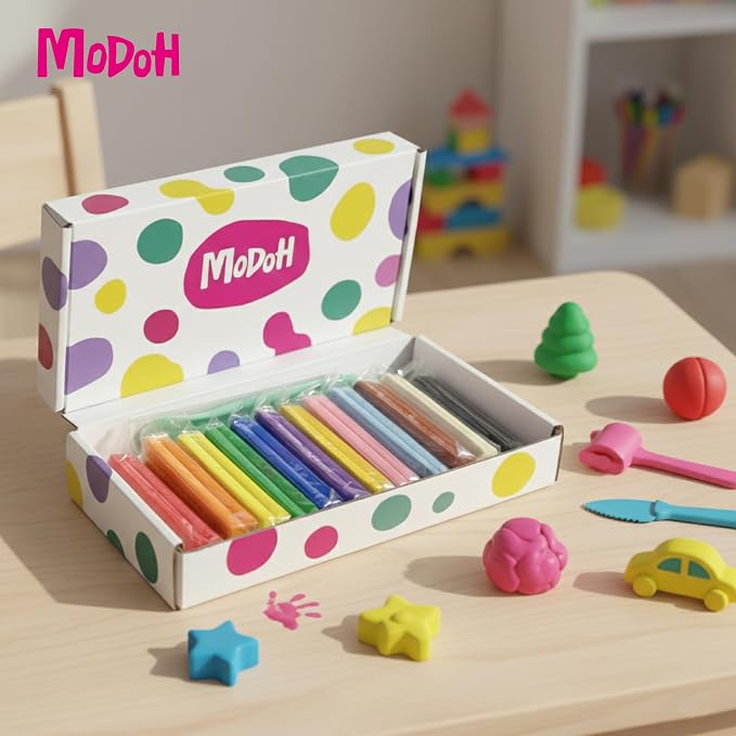 12-Color Oil Based Modeling Clay, Non-Hardening Reusable Plasticine, Non-Toxic Sulfur-Free Sculpting Clay for Kids & Artists (50g Each, 600g Total)
