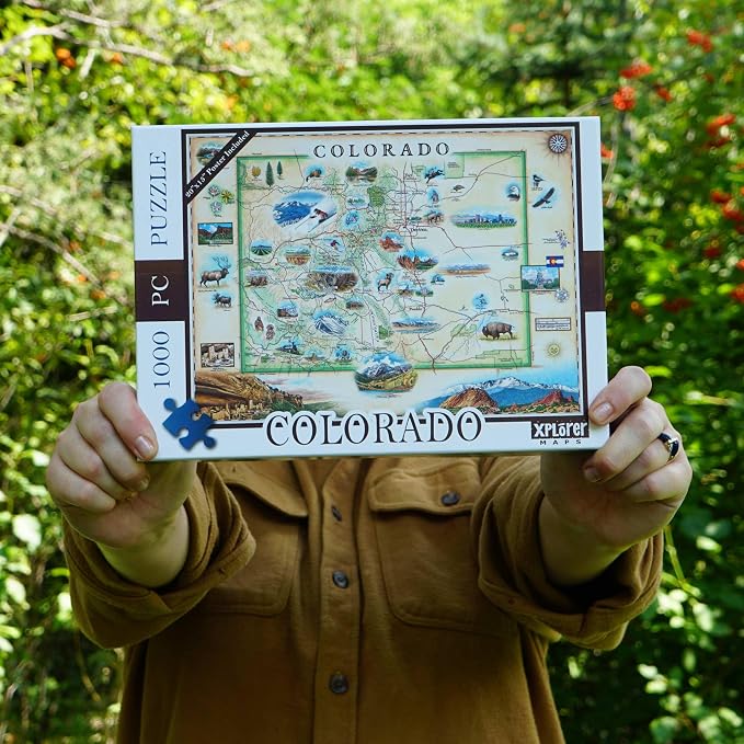 Colorado State Map Cardboard Jigsaw Puzzle - 1000 Pieces, Hand-Illustrated - Educational, Family Activity, Ages 7+, Includes Poster - 25.4 x 19.8