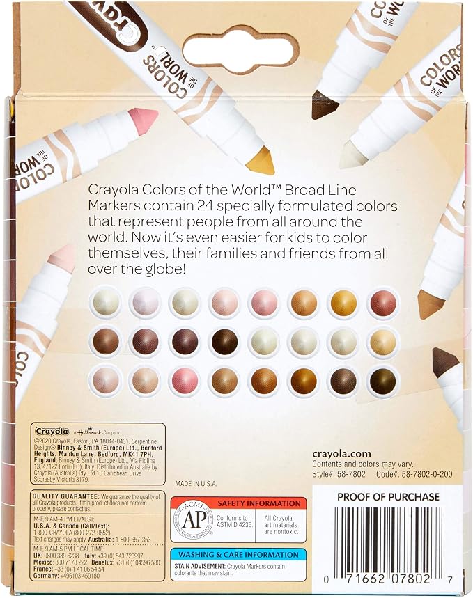 Crayola Colors of the World Markers - 6 Pack (24ct), Bulk Skin Tone Marker Set for Kids, Art Marker, Classroom Must Have, Ages 3+