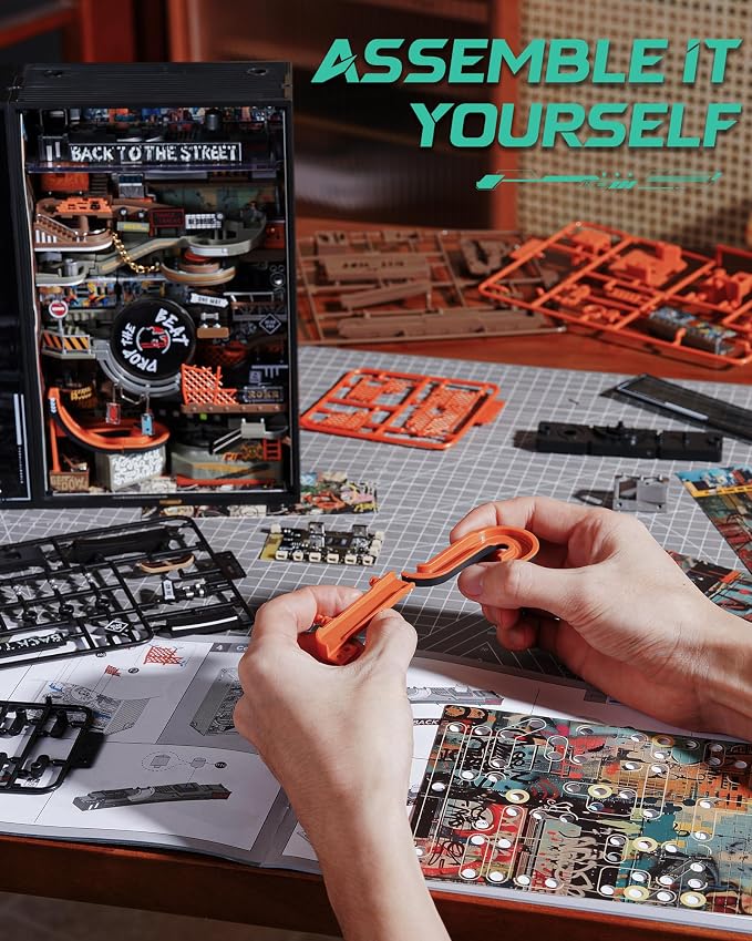 ROKR 3D Puzzles Marble Run Parallel World 2in 1,The Future City+Hip-Hop Street