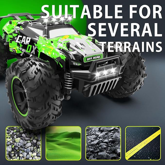 Carox Remote Control Car, 2.4GHz 26KM/H High Speed RC Car, 1:18 Off-Road Monster Truck with LED Lights, Proportional Throttle & 1800mAh Rechargeable Batteries – Ideal Gift for Boys 6+ (GRE)