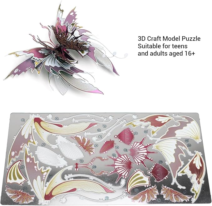 3D Metal Puzzle for Teens and Adults, DIY Butterfly Model Metal Craft Building Kit, Stainless Steel Assembly Toy, Flying Animal Puzzles Toys, Birthday New Year Gifts