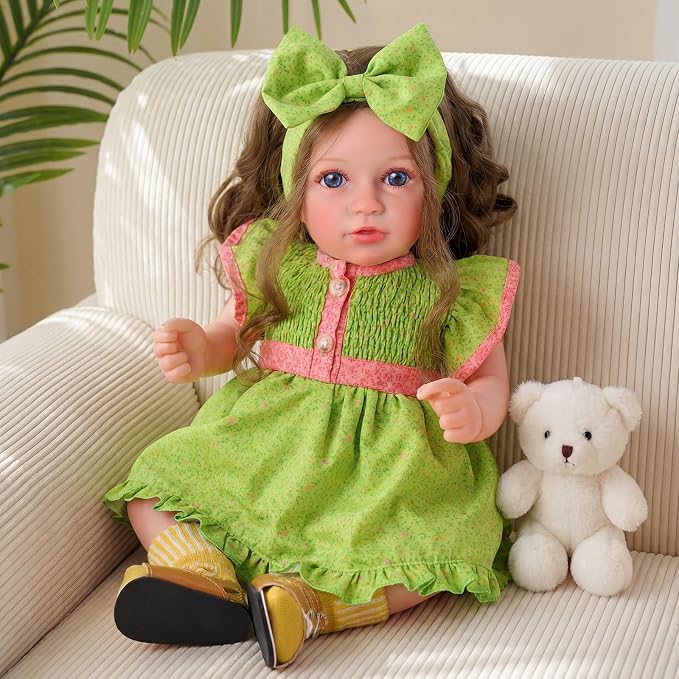 BABESIDE Lifelike Reborn Baby Dolls Dara - 20 Inch Realistic-Newborn Baby Doll Brown Hair Girl Handmade Real Life Baby Dolls with Clothes and Toy Accessories Gift for Kids Age 3+