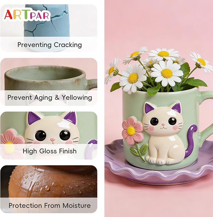 ARTPAR Air Dry Clay Glaze - 100ml Air Dry Clay Varnish ,High-Gloss Waterproof Prevents Cracking and Resists Scratches; Suitable for Polymer Clay and Pottery Ceramics, Oil Paintings, and Wood