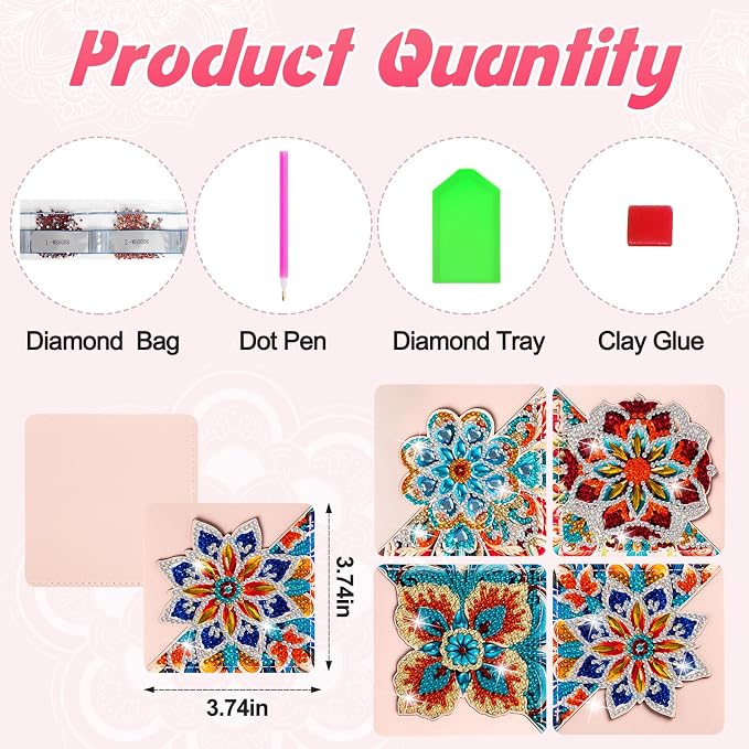 WIVICO 4 pcs Diamond Painting Bookmarks, DIY Diamond Art Kits for Adults, Book Corner - Protecting Bookmark Craft Supplies Kits for Book Lovers(Mandala C)