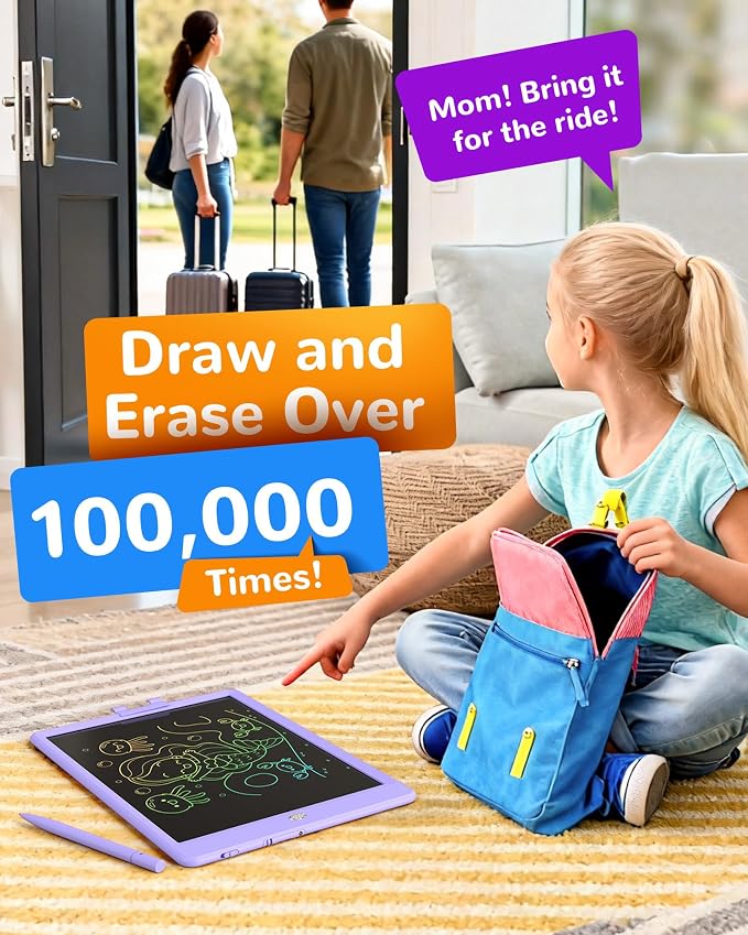 KOKODI LCD Writing Tablet, 10 Inch Colorful Toddler Doodle Board Drawing Tablet, Erasable Reusable Electronic Drawing Pads, Educational and Learning Toy for 3-6 Years Old Boy and Girls(Purple)