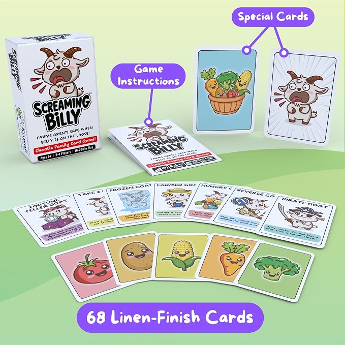 Screaming Billy Goat Family Card Game for Kids, Teens & Adults | Quick & Easy Game Night Fun | Set Collection Card Game with Surprise Twists and Slap Moments | Ages 7+ | 2-4 Players | 10-15 Min