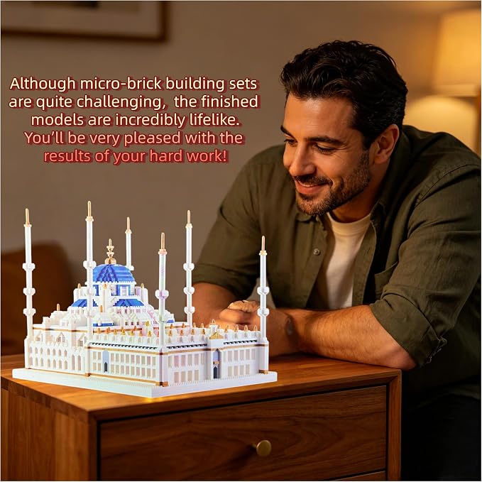 KLMEi Micro Building Blocks Set 6850 Pcs Blue Mosque Miniature World Landmark Architectural Construction Model for Adult and Children Age of 14+