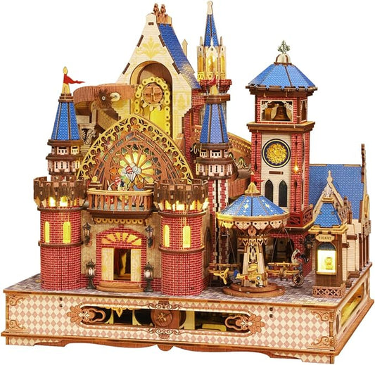 DIY 3D Wooden Puzzles for Adults,Alnwick Castle Miniature House Kit with LED Lights Arts and Crafts for Home Decor Creative Gift for Boys Girls