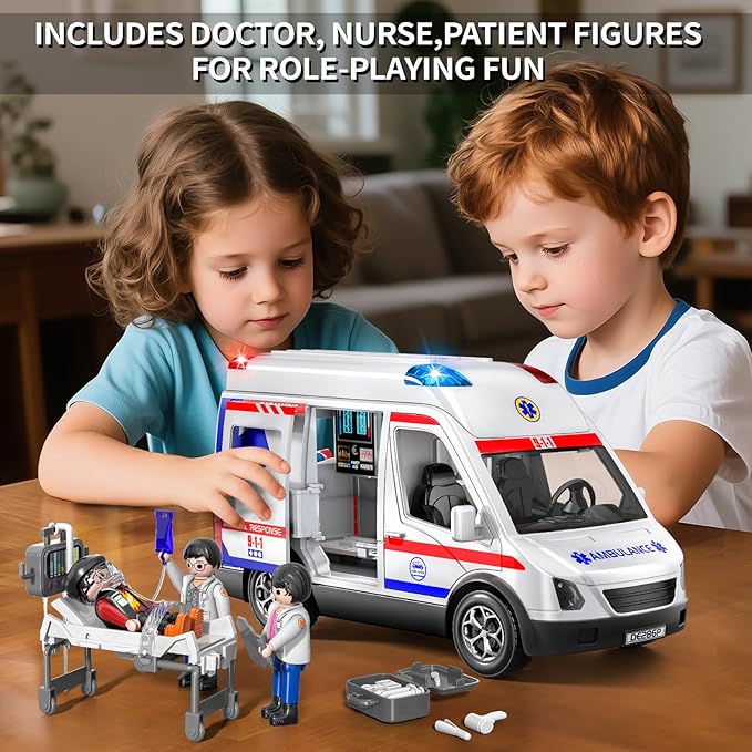 Ambulance Toy for Boys 3 4 5 6 7 8 Years Old : Friction Powered Truck Toys with Light and Sound Gifts for Girls Age 3-12 | Emergency Vehicle Kids Toys | Play & Learn Toy