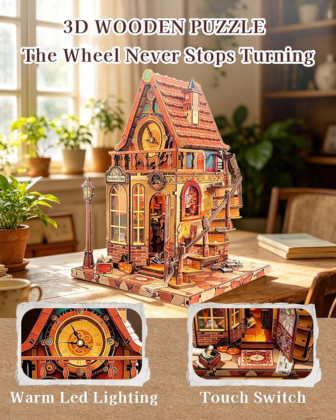 OZJAY DIY Miniature House Kit - 3D Wooden Puzzles for Adults | with LED Lights, Home Decor, Craft Gifts for Christmas Birthday Father's Day