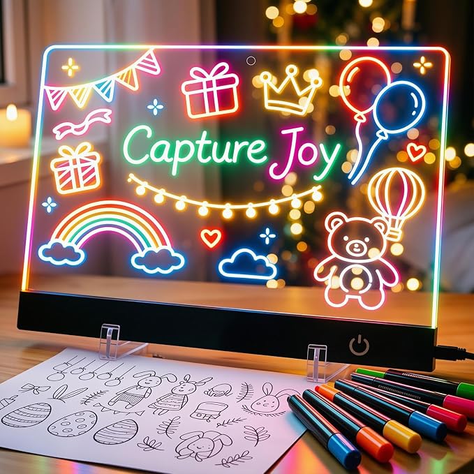 LED Drawing Board for Kids, 13.7" Light Up Doodle Board with 8 Color Modes, Thickened Scratch-Resistant Dry Erase Note Board, USB Powered Glow Art Pad, Complete Art Set, Birthday Gifts for Boys Girls