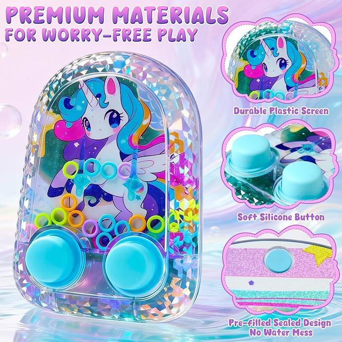 Cleboen 12 Pack Handheld Water Games for Kids, Water Ring Toss Handheld Games Unicorn Party Favors Goodie Bag Stuffers Classroom Rewards for Boys Girls, Stress-Relief Car Games Travel Toys