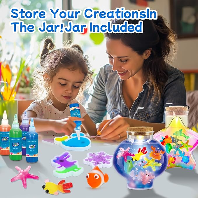 LED Night Light Up, Magic Water Fairy Craft Kit for Kid, Glow-in-The-Dark Magic Gel Water Pets Squishy Kit, Aqua DIY Elf with 18 Molds,100ml Gels, 5L Bucket Christmas Gift Make Your Own Sea World