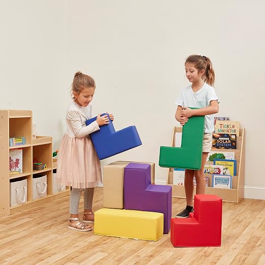 ECR4Kids SoftZone Brainy Building Blocks Puzzle Set, Beginner Playset, Assorted, 7-Piece