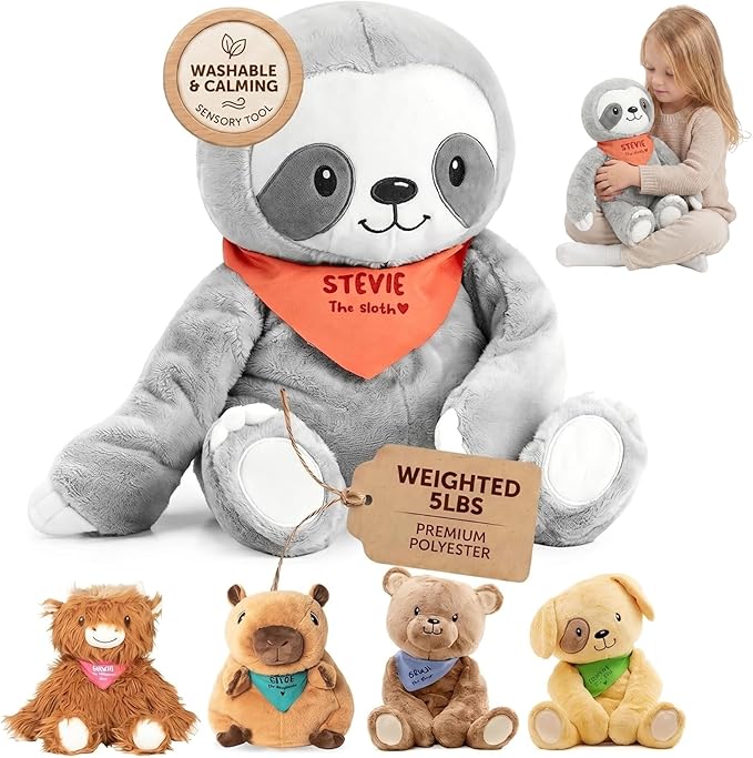 Lilly's Love Weighted Stuffed Animals for Adults & Kids — 5lb Calming Sloth Plush for Anxiety, ADHD & Sensory | Machine Washable Weighted Stuffed Animal w/Removable Insert | Stevie The Sloth