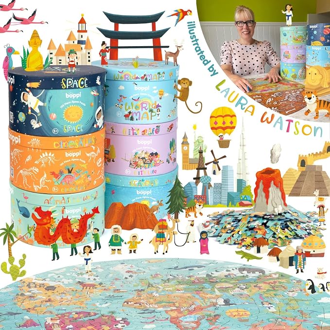 boppi Round 150 Piece Jigsaw Puzzle for Kids Aged 5-8 | Educational City Life Puzzle with Buildings, Vehicles & People | Eco-Friendly Recycled Cardboard