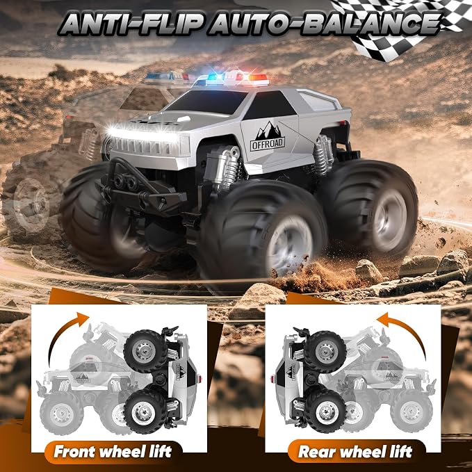 Remote Control Car, All Terrain Remote Control Truck, RC Cars with 360 Degree Spins, Pickup-Style Toy Car with Light, Rechargeable RC Truck for Boys Girl Kids 4-7 8-12 6-8