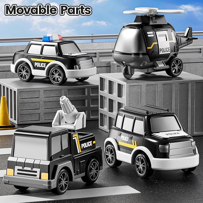 JUKUDAHU Police Truck Toy for 3 4 5 6 Years Old Boys - Carrier Vehicle Toy Set with 3 Small Cars and 1 Helicopter, Kids Firction Powered Car for Age 3-9, Gifts for Boys and Girls