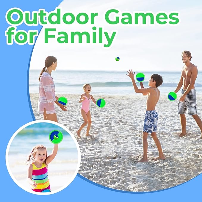 Beach Toys - Outdoor Games for Kids, Toss and Catch Ball Set with 6 Paddles 3 Balls, Gifts for 3 4 5 6 7 8+ Year Old Boys Girls Christmas Birthday, Perfect for Backyard, Parties, Camping, Family