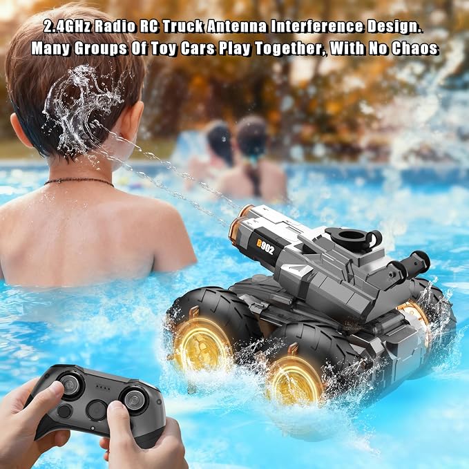 Amphibious Remote Control Car with Water Gun, Waterproof RC Monster Truck Toys 4WD All-Terrain RC Cars, Gesture Sensing Rc Stunt Car, RC Trucks Toys Gifts for 8 9 10 11 12 Year Old Boys