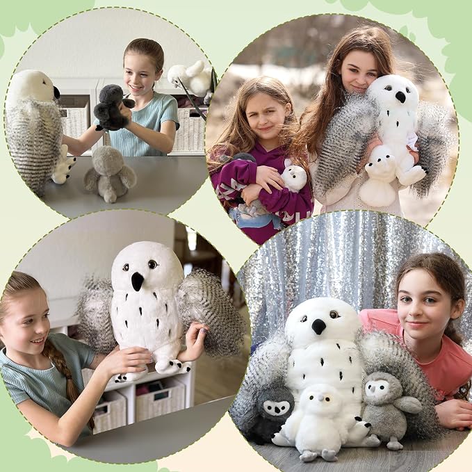 4Pcs Owl Plush Set, Giant Mother Owl Stuffed Animal with 3 Baby Owls Inside, 18" Cute Stuffed Owl for Girls Boys Kids, Soft Owl Plushie Gift for Christmas Birthday Baby Shower, White
