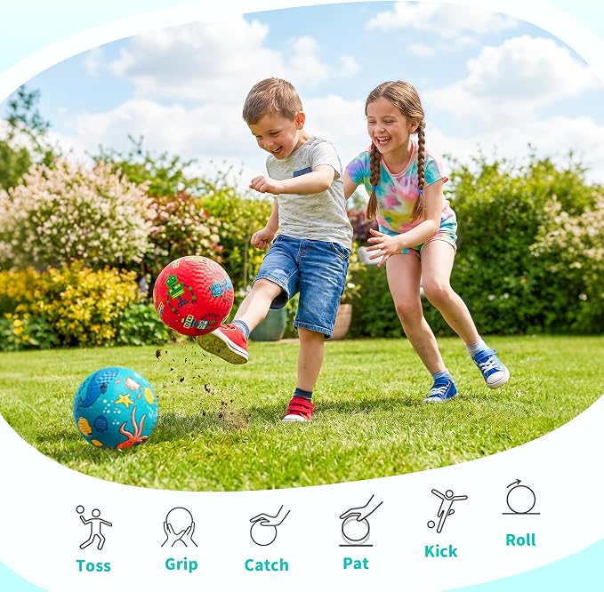 ZOOJOY Pack of 2 Cartoon Playground Balls, Balls for Kids 3+, 8.5" Rubber Balls for Dodgeball, Non-Slip Rubber Bouncy Kickball Set, Indoor & Outdoor Game Toys for Boys Girls with Pump