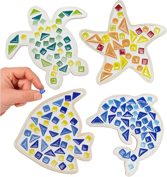 Little Jupiter DIY Mosaic Kit - Builds 4 Different Sea Mosaic Art Pieces - The Perfect Arts and Crafts for Girls and Boys Ages 8-12 - Kids Art Set Activity for Birthdays, Christmas, Holidays, & More