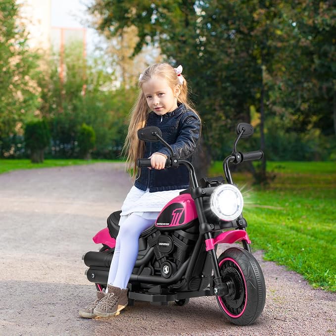 Costzon Toddler Motorcycle, 6V Battery Powered Electric Motorcycle with Detachable Training Wheels, Soft Start, Headlights & Music, Kids Motorcycle Ride on Toy for Toddlers Boys Girls 18+ Months(Pink)