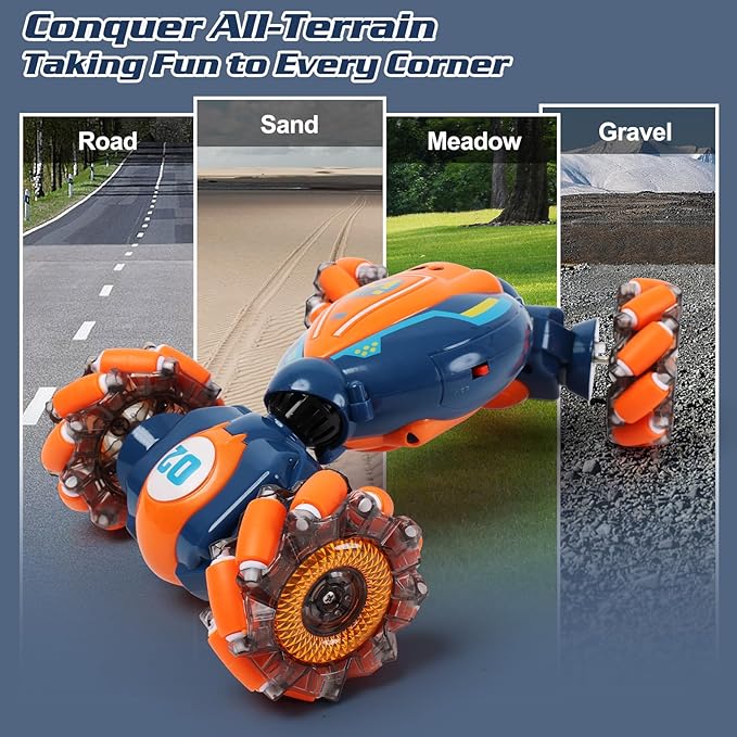 Gesture Sensing RC Stunt Car - Boys Girls Toys Age 6-8-12, 4WD Hand Controlled Remote Control Twist Car with Light & Music,Cool Birthday presents and Ideas Gifts for Kids Age 6 7 8 9 10 11 12 YearsOld