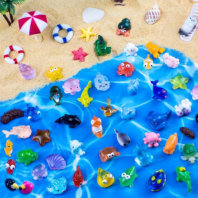 50pcs Mini Ocean Resin Animals, Miniature Figurines for Desk Pets, Resin Charms, Animal Figurines, Cute Mini Animals for Decoration and Hiding
