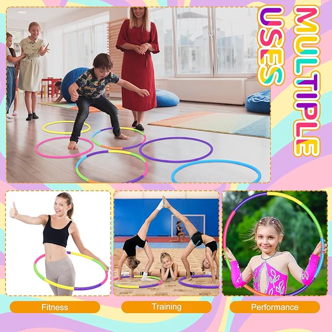 Sratte 12 Pcs Toy Hoop for Kid Detachable Adjustable Toy Hoop Colored Hoop Exercise Ring Plastic Circle for Kid Teen Gymnastics Dog Agility Equipment, Require Self Assembly(Stylish Colors, 28 Inch)