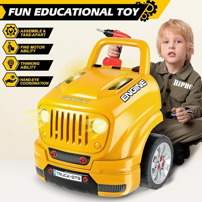 Jumlys Toys for 3, 4, 5, 6, 7, 8 Years Old Boys, Large Truck Engine Toys for Kids 3-5, 5-8 Years Old, Mechanic Repair Set with Electric Drill, Big Truck Builder Kit, Ideal Christmas, Birthday Gifts