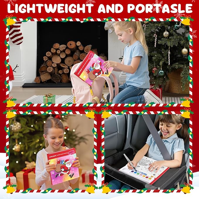 Christmas Paint with Water Coloring Books for Kids, Xmas Season Watercolor Painting Kit Painting Activity for Kids Ages 3-5 4-8, Mess Free Arts Crafts Drawing Gift Toy for Boy Girl
